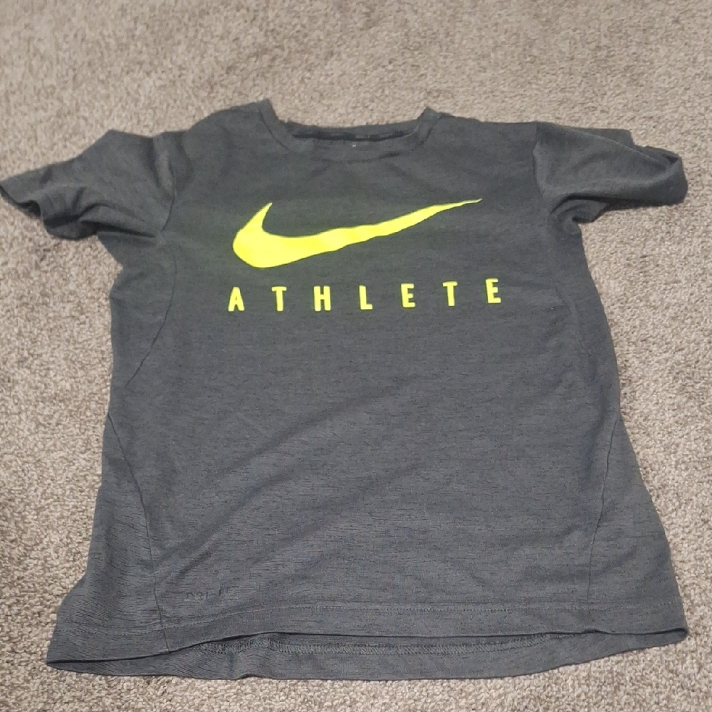 Nike Kids Dark Gray Tee with Neon Yellow Logo